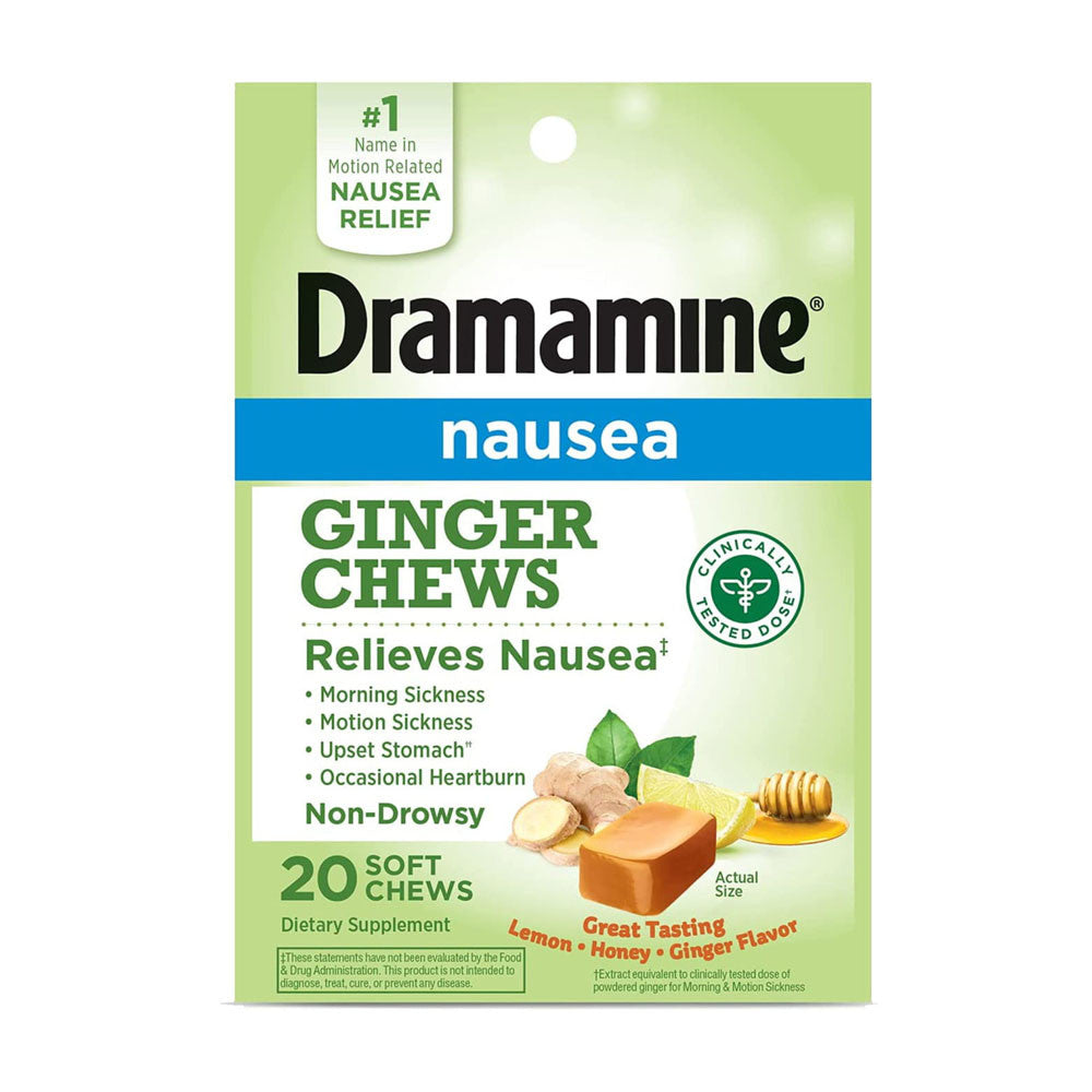 Dramamine Nausea Morning Sickness And Motion Sickness Relieves, Lemon And Honey Ginger Flavor, 20 Ea